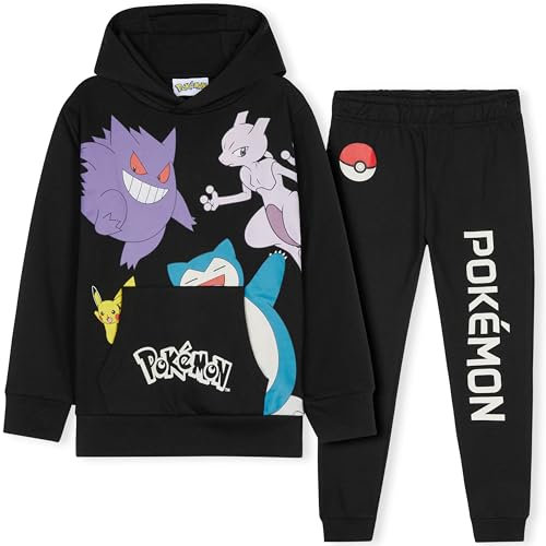 Pokemon Jungen Trainingsanzug Set, bequemer Jogginganzug mit Pullover & Hose (Schwarz, 5–6 Jahre)