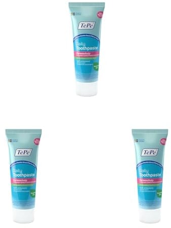 TePe Daily Zahnpasta, milder Minzgeschmack, sanfte Zahnpasta für den täglichen Gebrauch und mit altersgerechtem Fluoridgehalt zur Kariesvorbeugung (Packung mit 3)