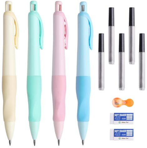 Svitzoot Schreiblernbleistift 1. Klasse Schreiblernbleistift Ergonomisches Bleistifte für Anfänger Druckbleistift Kinder 2MM mit 40 Bleistiftminen 2 Radiergummi und Bleistiftspitzer 4 Farbe