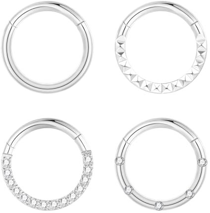 Lantine 4 Stück 16g Septum-Piercing G23 Titan Scharnier-Segment-Clicker Helix Piercing Ring Knorpel Conch 10mm