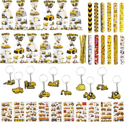 44 Stück Baustelle Party Mitbringsel kindergeburtstag, Construction Party Traktor Mitbringsel mit Bagger Schlüsselanhänger Schnapparmband Aufkleber, Give Aways Gastgeschenk Bagger für Kinder Junge