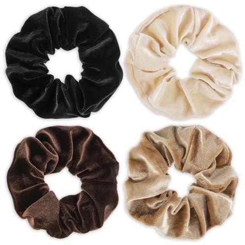 Elastici grandi da donna, 4 pezzi, in velluto, per coda di cavallo, morbidi, colorati, alla moda, per adolescenti e donne, spessi, ricci, sottili, fini