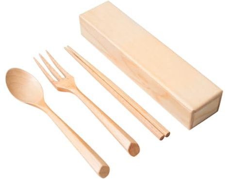 WATIIFUFU Ensemble De Couverts Portables De Style Cuillère Fourchette Vaisselle En Bois Étui De Rangement Compact Pour L'école Le Travail Le Camping