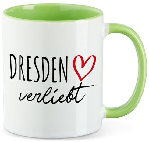 Huuraa Kaffeebecher Dresden verliebt Geschenk 330ml Grün Dresden Mitbringsel