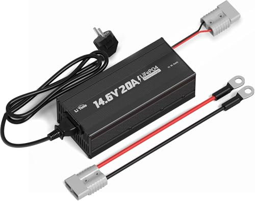 LiTime 14.6V 20A LiFePO4 Batterieladegerät AC-DC Smart Charger für Lithium Batterie 12V100Ah 200Ah, Lithium-Batterieladegerät mit Anderson Stecker LED Anzeige speziell