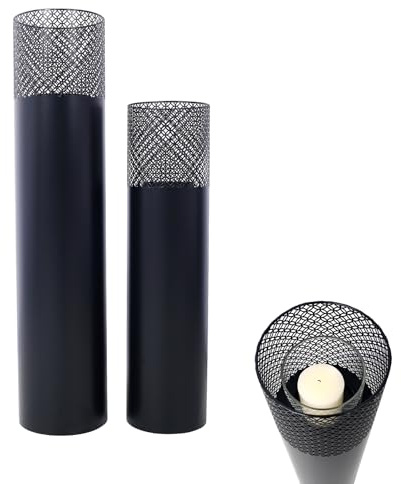 Lantern Column Set of 2 - Decorative Column for Garden in Industrial Design, Lantern for Outdoor and Indoor, Lantern Including Candles Oriental, 37.5'' & 29.5'' (Black)