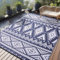 Homaxy Outdoor Teppich Wetterfest, Kunststoff Stroh Faltbar Waschbar UV-beständig Wendbar Balkon Garten Teppich für Terrasse Camping Picknick (240 x 300 cm, Marine Blau & Weiß)