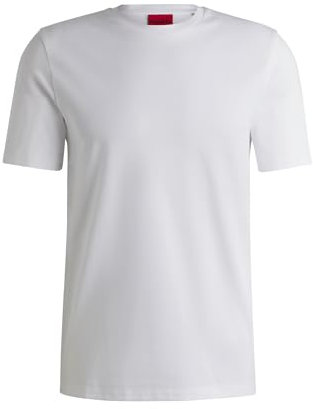 HUGO Herren Dimerstee Slim-Fit T-Shirt aus merzerisiertem elastischem Baumwoll-Piqué Weiß L