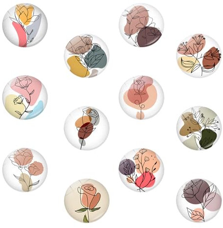 Dewocke 12 Pieza Imanes de Nevera de Cristal,25mm Imanes de Nevera de Arte,Imanes Nevera de Flores,Imanes para Frigorifico, Imanes Decorativos para Pizarra Magnética, Cocina,Tablón de Anuncios,Oficina