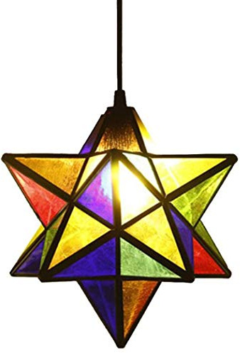 BOTOWI 12-Zoll-Tiffany-Stil Herrnhuter Stern-Anhänger-Licht Kreative Strukturierter Glaskunst Shade Hängelampe Kronleuchter Für Restaurants Wohnzimmer Cafe Kitchen Island Flur,Fivecolors