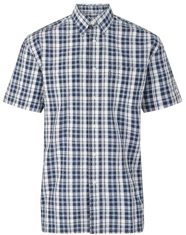 Champion Check Shirt Short Sleeve Chest Pocket Seersucker Mens M-5XL Croyde (UK, Alpha, L, Regular, Regular, Blue)