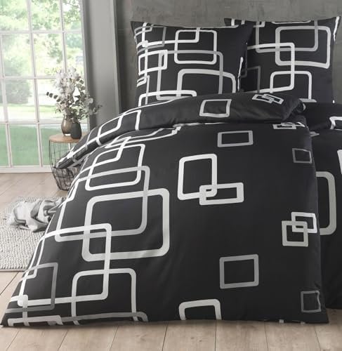 Kuscheli® Bettwäsche 135x200 4 teilig, Mikrofaser Bettwäsche Set, Bettbezug 135 x 200 & Kissenbezügen 80x80, ÖkoTex Zertifiziert, Design Box schwarz