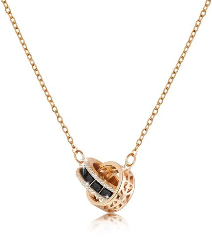 Linawe Collane con ciondolo in tormalina nera da donna in oro rosa, collana con ciondolo a catena in acciaio inossidabile con pietre preziose, collana di Pietra portafortuna cristallo