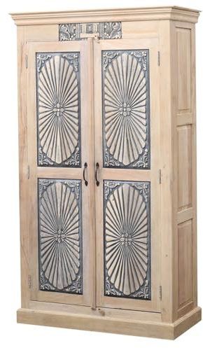 Marrakesch Vintage Kleiderschrank Schrank aus Teak Holz 190cm | Highboard Mehrzweckschrank Abeni für Wohnzimmer Flur und Schlafzimmer als Boho Möbel | Aktenschrank für das Büro