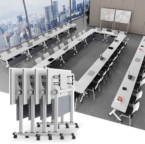 Klappbarer Konferenztisch, 4-teilig, Langer Klapptisch, 1,4 m, Moderne Büro-Konferenzraumtische mit leisen Rädern, großer mobiler Besprechungstisch, Seminartisch für Büro-Schulungsräume (4-t