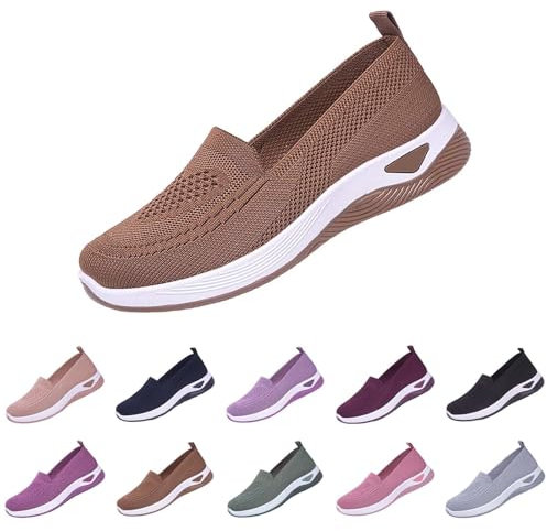 Ladies Shoes Sale Slip On Trainers Women Wide Fit Ladies Breathable Mesh Walking Running Shoes Comfortable Arch Support Soft Sole Athletic Tennis Items Brown 6