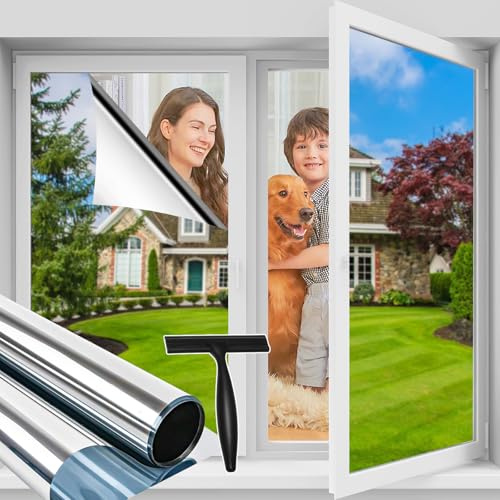 Niviy Spiegelfolie Silber Fensterfolie 44.5x300cm | Sichtschutzfolie Fenster Sonnenschutzfolie, Hitzeschutzfolie Anti-UV Selbstklebend Verdunklungsfolie Silber