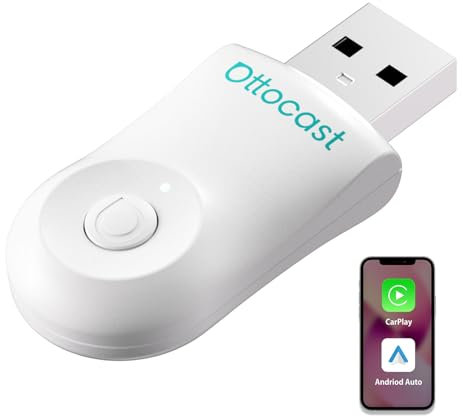 OTTOCAST Mini 2 in 1 Adattatore Carplay Wireless per iPhone, Adattatore Android Auto Plug & Play, Converte il Carplay Cablato in Wireless, Compatibile con auto con CarPlay Cablato e AA-Bianco