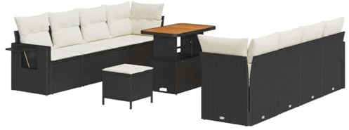 vidaXL 4-teiliges Gartensofa-Set mit Kissen in Schwarz aus Poly-Rattan und cremeweißen Akzenten – perfekte Möbel für den Außenbereich. Bequeme Sitzgruppe für deinen Patio!