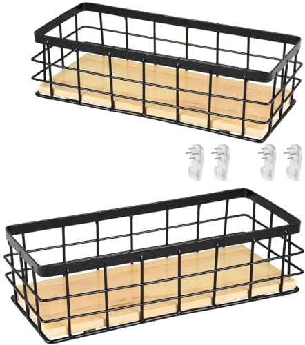 Drahtkorb, Obstkorb, Metallkorb, Metall Badezimmer Aufbewahrungskorb, Schwarz Dekokörbe, Haushalt Wandkorb, Korb Metall für Küche Speisekammer, Obst Snacks, 29x13x10 cm,(2 Stück)