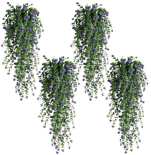 XIAOGUA 4 Pièces Plante Artificielle Exterieur Fausse Plante Artificielle Tombante Lierre Artificiel Longueur de 78 cm pour Décoration Chambre et Jardin Intérieure Extérieure(Violet)