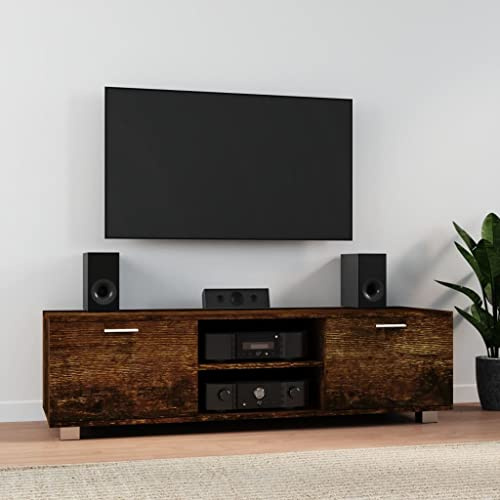 Owoxanthellate TV Sideboard 140x40,5x35 cm, Holz-Aluminium, 4 Fächer, Kabelführung, 100 kg, für Wohn-, ESS-, Schlafzimmer