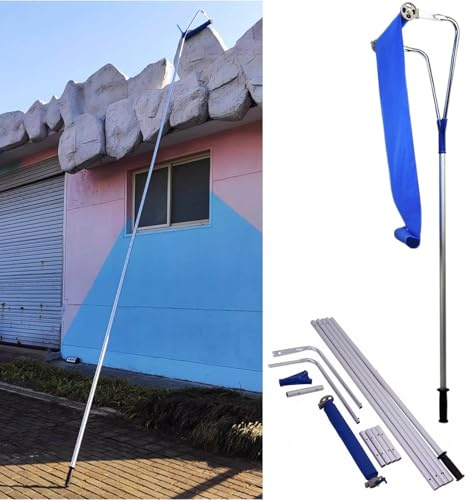 Roof Snow Rake 21 ft Wheeled Snow Roof Rake Set Telescopic, Oxford Slide Snow Removal Tool Winter Scraper, Pitched House Roof Shovel Scratch Snow Clearing