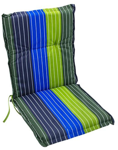 Spetebo Annecy Niedriglehner Polster Auflage, grün, 100 x 50 cm | Gartenstuhl Niederlehner Kissen, grafisches Muster, Sitzkissen Stuhlauflage, mit Bändern