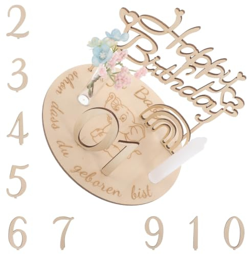 GOOHOCHY Assiette d'anniversaire Photo de -né, Assiette Bébé en Bois Beige, Réutilisable, Accessoires Photo, Création Souvenir, Bébé Fille, Célébration des Étapes