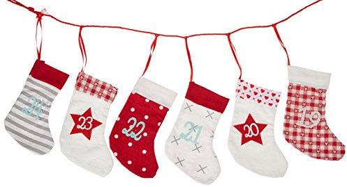 1x Adventskalender zum Selbstbefüllen, 250cm lang, mit 24 rot-weissen Söckchen