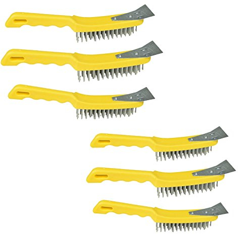 6 Wire Cleaning Brush 5 Row Steel Bristles with Plastic Handle and End Scarper