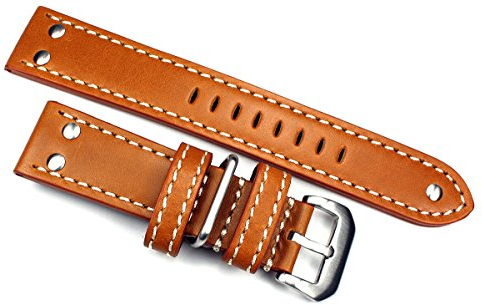 22mm PILOT FLIEGER AVIATOR Military Style Robust BAND echt genuine Leder Uhrenarmband AW NATO mit Nieten