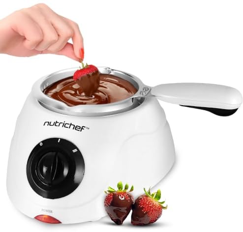 NutriChef Electric Fondue Pot | 25W Chocolate Melting Warmer | 8.8 Oz Capacity | Keep Warm Dipping Function & Removable Pot | Perfect for Melting Chocolate, Butter & Cheese | White