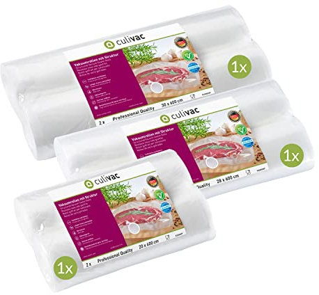 culivac Vakuumierfolien Set je 2 Vakuumrollen 20x600cm, 28x600cm und 30x600cm, Professional, Made in Germany, Vakuumierbeutel für Vakuumierer Vakuumiergerät, Vakuumierer Sous Vide