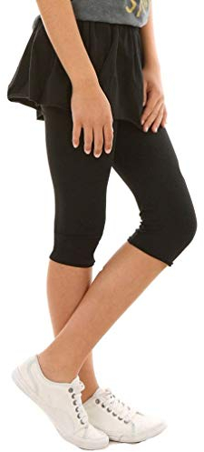 Mädchen 3/4 Leggings mit Rock Capri Sommer Falten Caprihose fur Kinder hk379 140-146 Schwarz