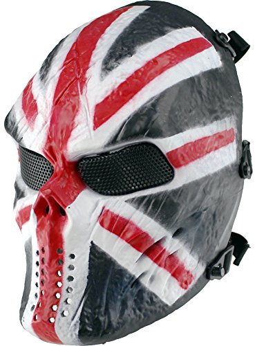 Gocher Taktischer Totenkopf Skelett für Halloween Patriots CS Spiel und Maskerade Party Vollgesichtsmaske mit Metallnetz Augenschutz KH