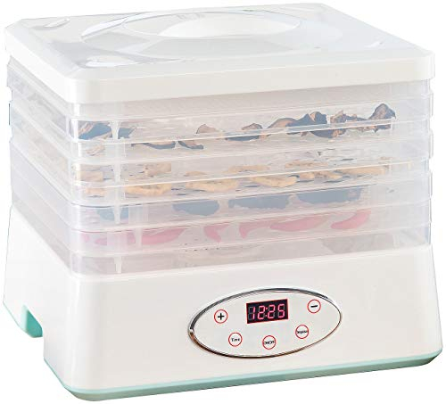 Rosenstein & Söhne Dörrgeräte: Dörrautomat mit 5 Dörr-Einsätzen & 24-Stunden-Timer, 35-70 °C, 250 W (Trockenautomat, Obstdörrautomaten, Temperaturregler)