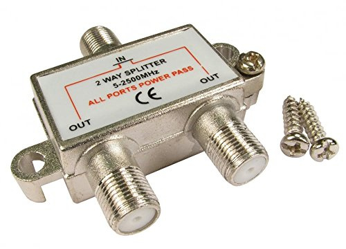 Ex-Pro 2 Way F-Type Coax Screw Connector Splitter, 1 input to 2 output, for Digital TV Virgin Freeview Cable Sky Satellite