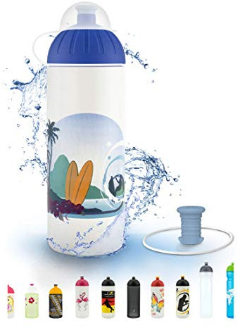 FreeWater Trinkflasche, 700ml, Surfer Hawaii auf weiß: schadstofffrei, spülmaschinengeeignet, auslaufsicher, langlebig