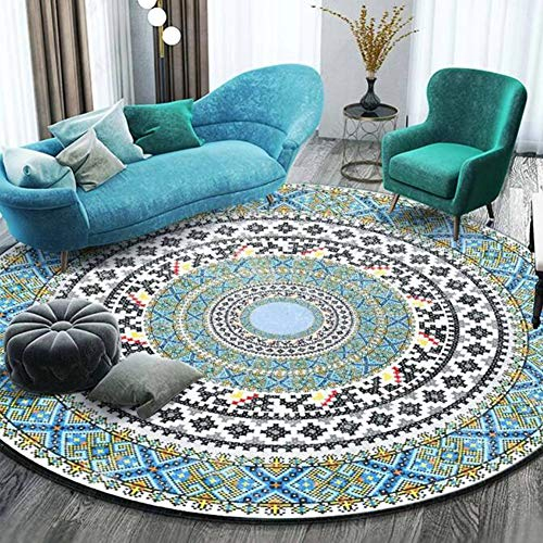 OUTGYM Vintage Runder Teppich Traditioneller mit Blumenmuster im Böhmischen Mandala-Stil Marokko Design Wohnzimmer Teppich weiche Kurze Flormatte rutschfest Rot 120 x 120