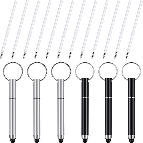 6 Stücke Mini Stylus Stift mit Schlüsselring Schlaufe Kugel Kapazitiver Stylus Stift Schlüsselbund Stylus Tablet Stift und 12 Stücke 1,0 mm Schwarze Nachfüllungen mit Kugelförmiger Form