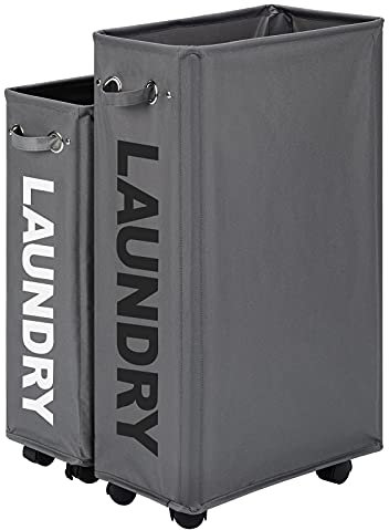 Lifesela X-Large Rolling Laundry Hamper, 27 Tall Slim Laundry Basket with Mesh Liner, Collapsible Dirty Clothes Hamper with Handle, Corner Laundry Bin Laundry Cart with Wheels (Grey)