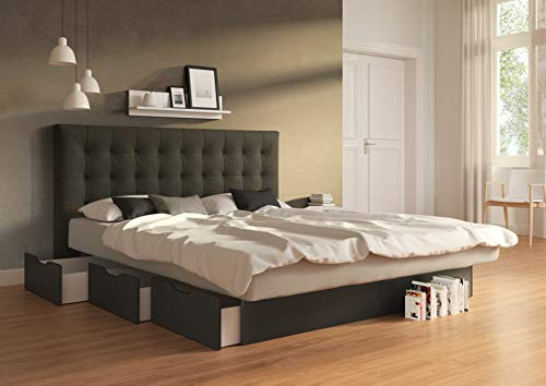 SuMa - Wasserbett doppelt 180x210 dual mit Schubladensockel schwarz und Kopfteil Nuevo, Farbe anthrazit 180x210 cm