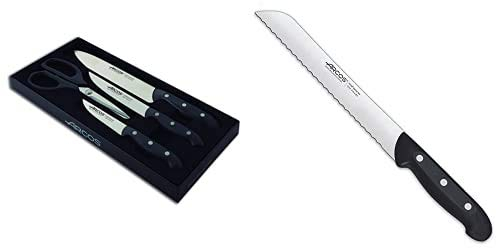 Arcos-Juego de cuchillos + Maitre Cuchillo Panero, Acero Inoxidable, Negro, 210 mm