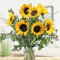 Blumenstrauß mit 7 Sonnenblumen, Gräsern und frischem Grün - Inklusive gratis Grußkarte
