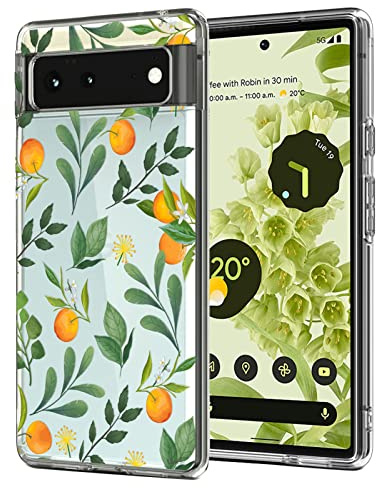 Unov Pixel 6 Case Clear with Design Soft TPU Shock Absorption Slim Embossed Pattern Protective Back Cover for Pixel 6 5G 6.4 inch (Citrus Flavors)