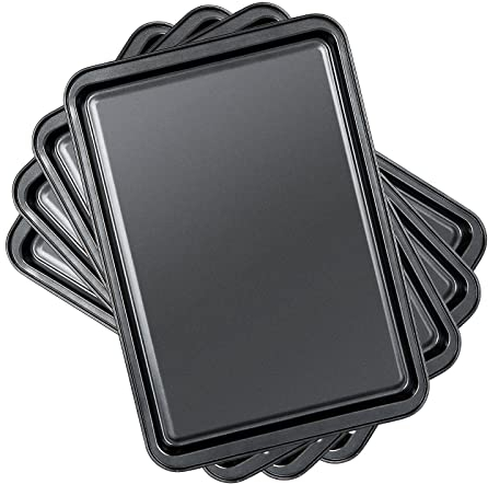 GOYADA Lot de 4 Plat à Four Rectangulaire, Plaque à Rôtir Antiadhésif en Acier au Carbone/Plaque à Pâtisserie Revêtement Antiadhésif, 37 x 26 x 2 CM