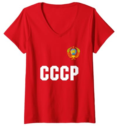 Damen Russia CCCP UdSSR Russland Fussball Trikot T Shirt T-Shirt mit V-Ausschnitt