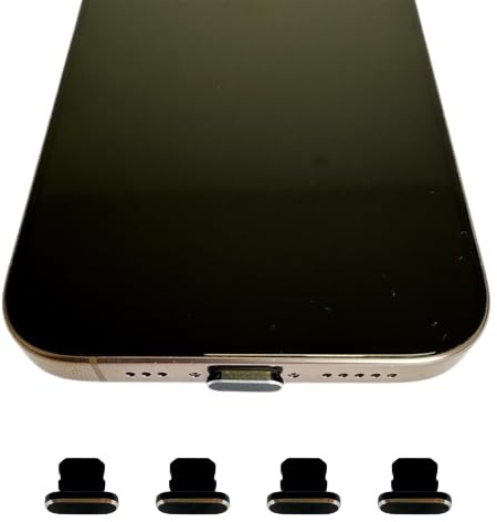 QUITECO Staubschutzkappen für iPhone 14/13/12/11/XS MAX/XR/XS/X/8/7 [4 Stück] Ladeanschluss Schutzkappen (schwarz)