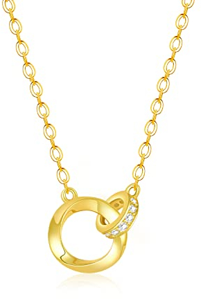 Beutirer Gold Halskette Damen mit 5A Zirkonia, Doppelter Kreis Anhänger Kette Gold Frauen, 18K Vergoldet Schwester Freundschafts Mutter Tochter Halskette, Geburtstag Muttertag Valentinstag Geschenke